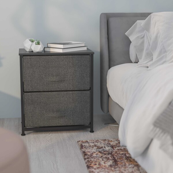 Flash Furniture Black/Gray 2 Drawer End Table Storage Organizer - WX-5L200-BK-GR-GG