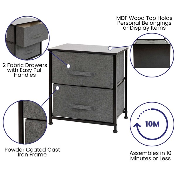 Flash Furniture Black/Gray 2 Drawer End Table Storage Organizer - WX-5L200-BK-GR-GG