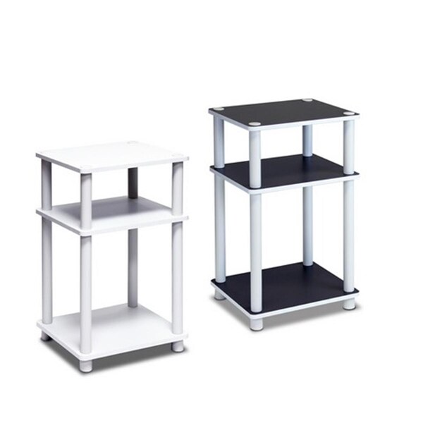 Furinno Just 3-Tier No Tools Tube End Table- White with White Tube- 22.8 x 13.4 x 11.5 in Set of 2, 2PK - 2-11087
