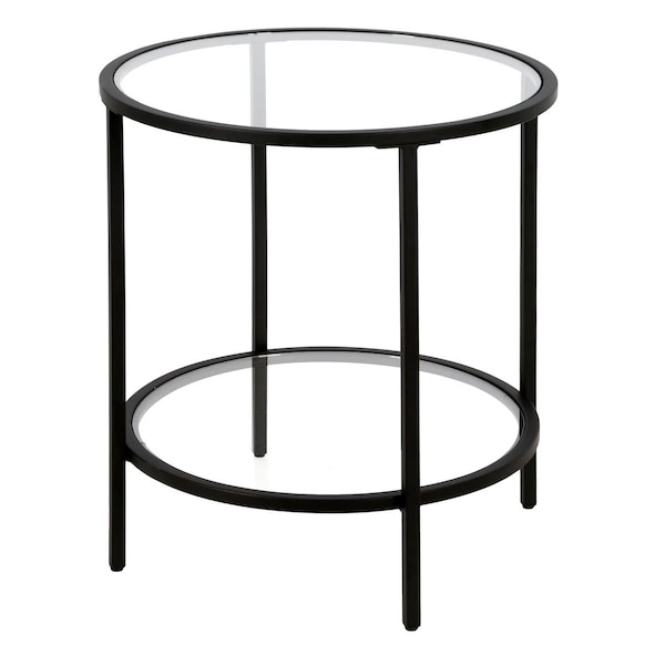 Hudson & Canal Henn  Hart  Sivil Blackened Bronze Round Side Table with Glass Shelf - 22 x 20 x 20 in. - ST0650