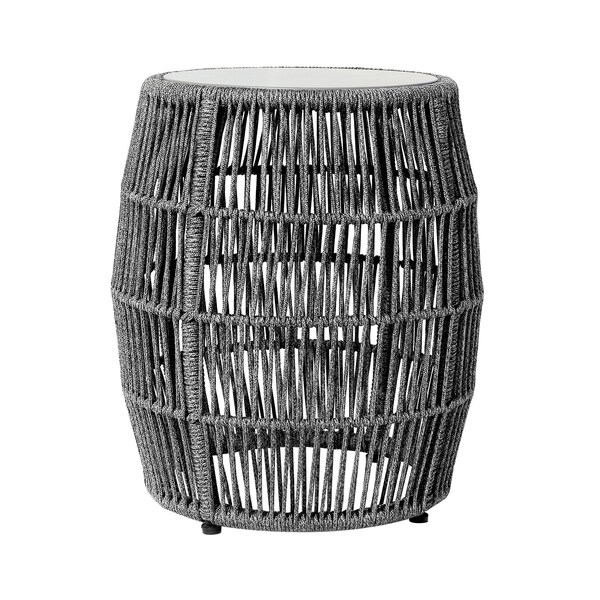 Armen Living Emory Indoor Outdoor Garden Stool End Table in Gray Rope and Gray Stone - 840254335998