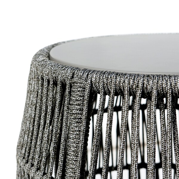 Armen Living Emory Indoor Outdoor Garden Stool End Table in Gray Rope and Gray Stone - 840254335998