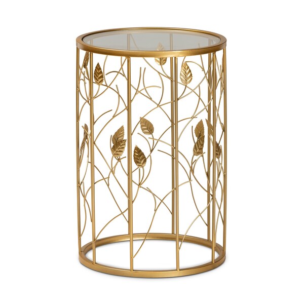 Baxton Studio Anaya Modern and Contemporary Glam Brushed Gold Finished Metal and Glass Leaf Accent End Table - 177-11188-ZORO