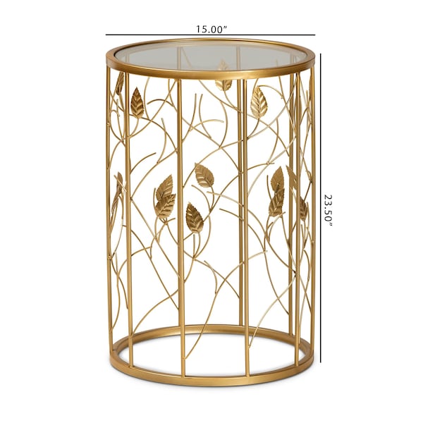 Baxton Studio Anaya Modern and Contemporary Glam Brushed Gold Finished Metal and Glass Leaf Accent End Table - 177-11188-ZORO