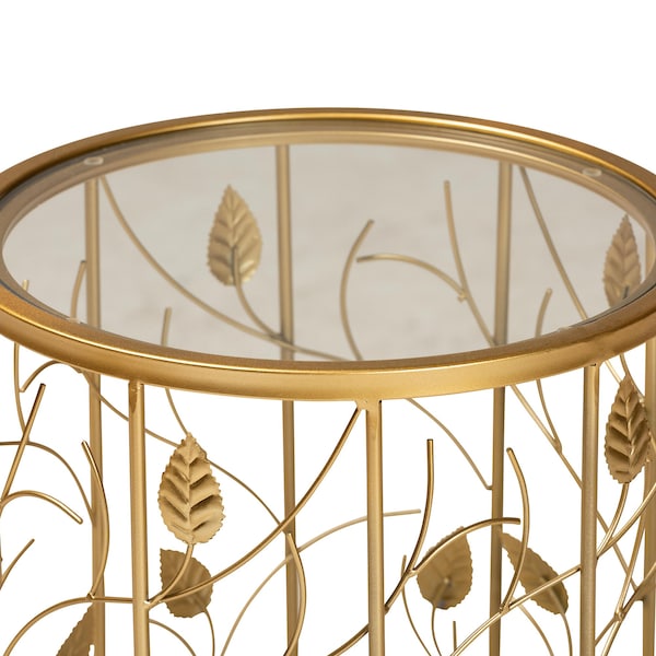 Baxton Studio Anaya Modern and Contemporary Glam Brushed Gold Finished Metal and Glass Leaf Accent End Table - 177-11188-ZORO