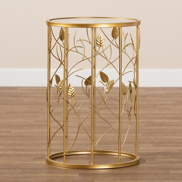 Baxton Studio Anaya Modern and Contemporary Glam Brushed Gold Finished Metal and Glass Leaf Accent End Table - 177-11188-ZORO