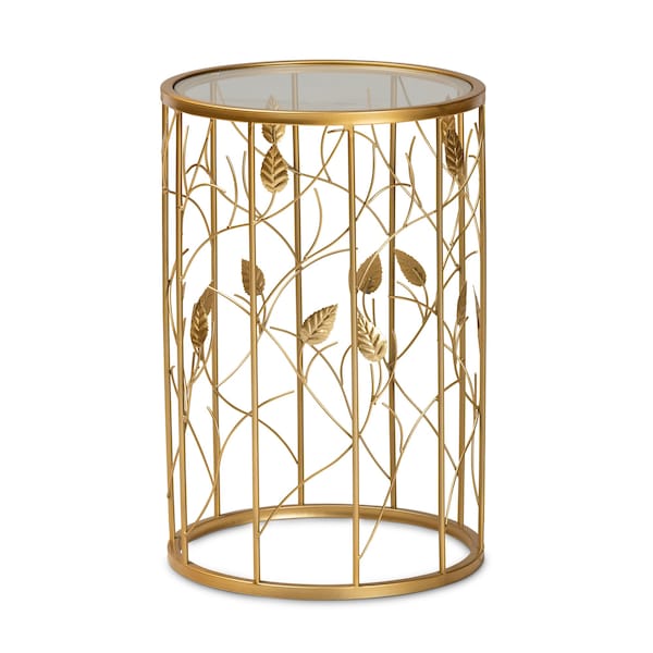 Baxton Studio Anaya Modern and Contemporary Glam Brushed Gold Finished Metal and Glass Leaf Accent End Table - 177-11188-ZORO