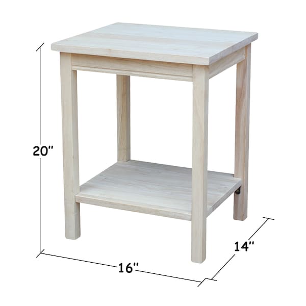 International Concepts Rectangle Portman Accent Table, 16 in W, 14 in L, 20 in H, Wood, Unfinished - OT-41