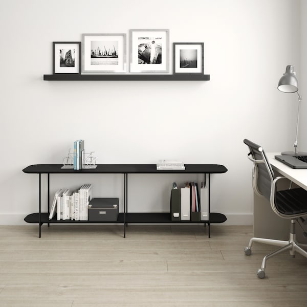 Manhattan Comfort Rectangle Celine Side Table Console in Black, 70.86 W, 13.97 L, 22.63 H, Steel / MDF, Black - 255551