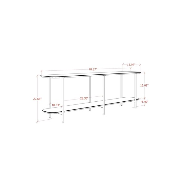 Manhattan Comfort Rectangle Celine Side Table Console in Black, 70.86 W, 13.97 L, 22.63 H, Steel / MDF, Black - 255551
