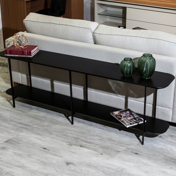 Manhattan Comfort Rectangle Celine Side Table Console in Black, 70.86 W, 13.97 L, 22.63 H, Steel / MDF, Black - 255551