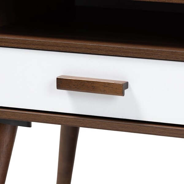 Baxton Studio Quinn White and Walnut Finished 1-Drawer Wood End Table - 159-9852
