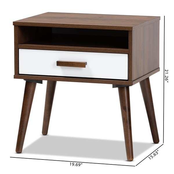 Baxton Studio Quinn White and Walnut Finished 1-Drawer Wood End Table - 159-9852