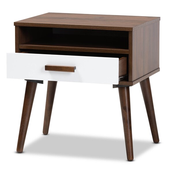 Baxton Studio Quinn White and Walnut Finished 1-Drawer Wood End Table - 159-9852
