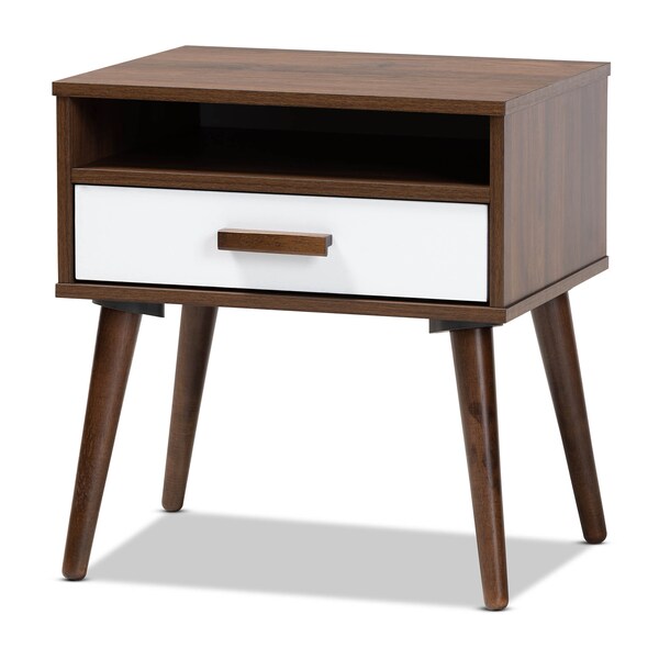 Baxton Studio Quinn White and Walnut Finished 1-Drawer Wood End Table - 159-9852