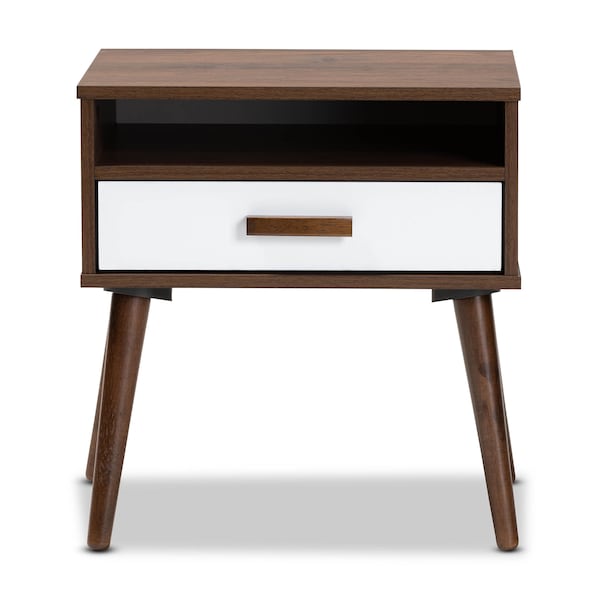 Baxton Studio Quinn White and Walnut Finished 1-Drawer Wood End Table - 159-9852