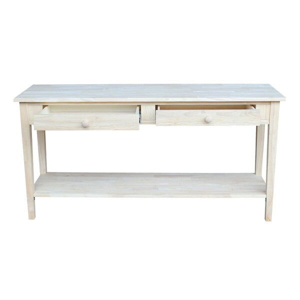 International Concepts Rectangle Spencer Console Server Table Extended Length, 60 in W, 17 in L, 30 in H, Wood, Unfinished - OT-696796