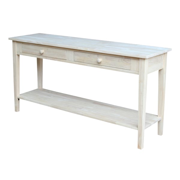 International Concepts Rectangle Spencer Console Server Table Extended Length, 60 in W, 17 in L, 30 in H, Wood, Unfinished - OT-696796