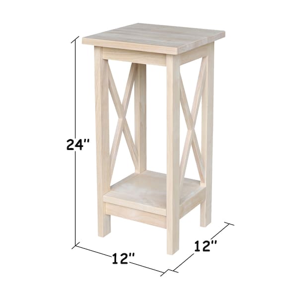International Concepts Rectangle 24 in X-Sided Plant Stand Ready to, 12 in W, 12 in L, 24 in H, Wood, Unfinished - OT-3071X