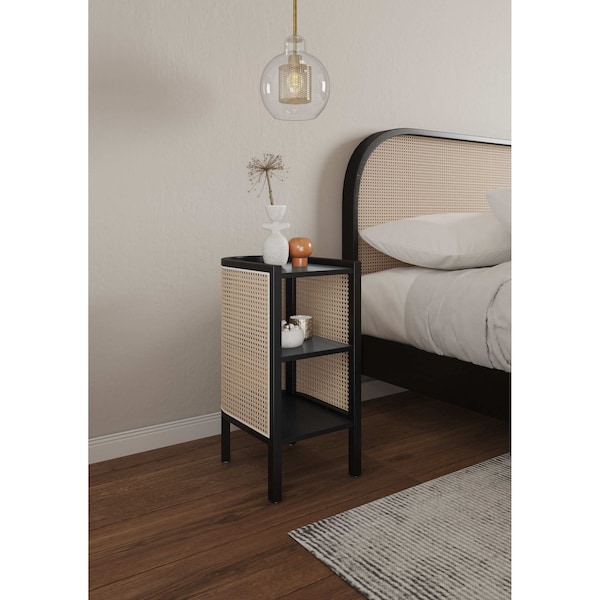 Manhattan Comfort End Table, 11.81 in W, 15.94 in L, 24.41 in H, Natural Cane - NSCA01-BK