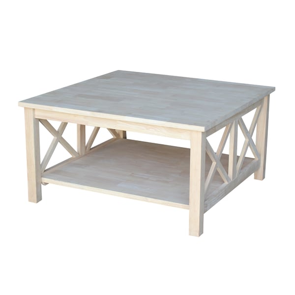 International Concepts Square Hampton  Coffee Table, 34 in W, 34 in L, 18 in H, Wood, Unfinished - OT-70SC2