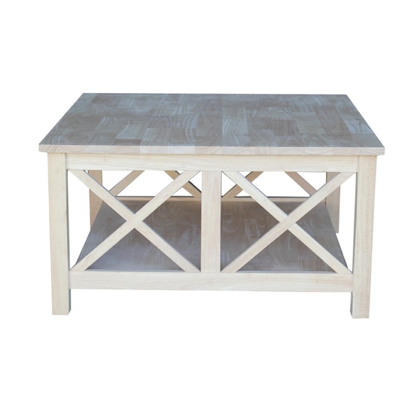 International Concepts Square Hampton  Coffee Table, 34 in W, 34 in L, 18 in H, Wood, Unfinished - OT-70SC2