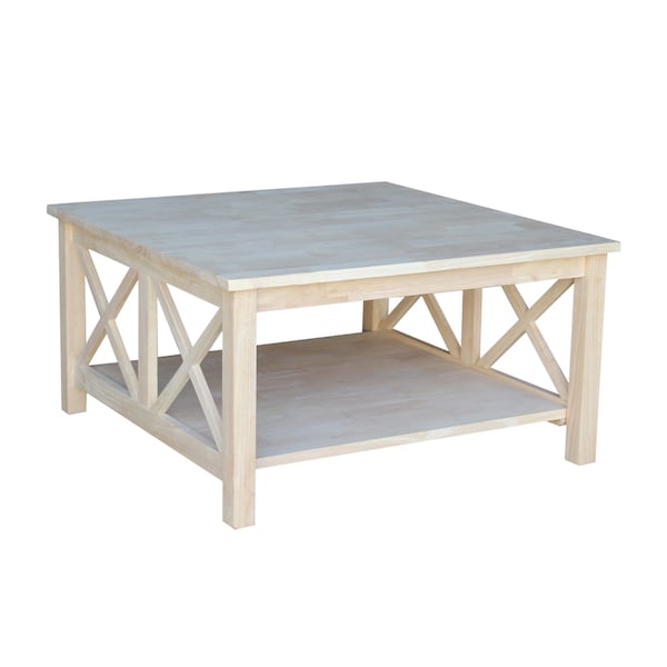 International Concepts Square Hampton  Coffee Table, 34 in W, 34 in L, 18 in H, Wood, Unfinished - OT-70SC2