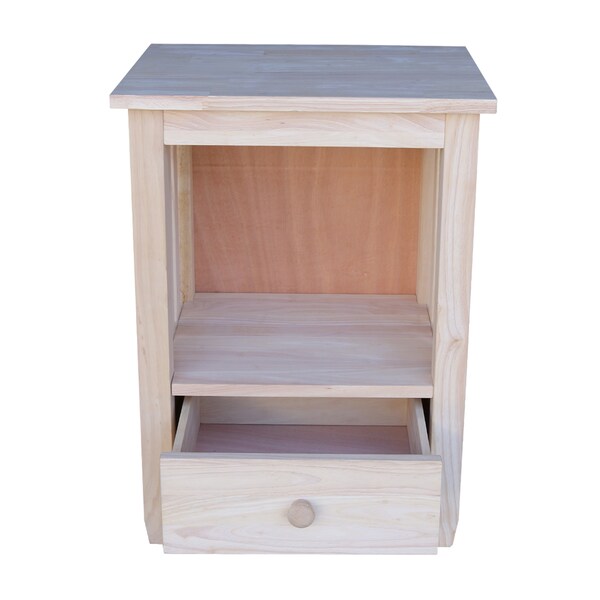 International Concepts Rectangle Mission Tall End Table Includes Drawer, 21 in W, 17 in L, 28.5 in H, Wood, Unfinished - BJ6TD