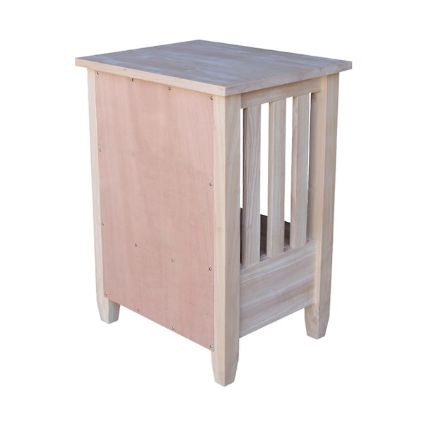 International Concepts Rectangle Mission Tall End Table Includes Drawer, 21 in W, 17 in L, 28.5 in H, Wood, Unfinished - BJ6TD