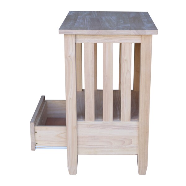 International Concepts Rectangle Mission Tall End Table Includes Drawer, 21 in W, 17 in L, 28.5 in H, Wood, Unfinished - BJ6TD
