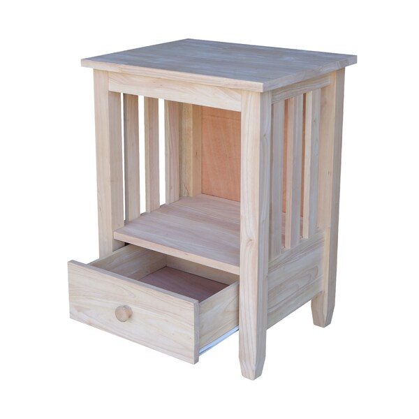 International Concepts Rectangle Mission Tall End Table Includes Drawer, 21 in W, 17 in L, 28.5 in H, Wood, Unfinished - BJ6TD