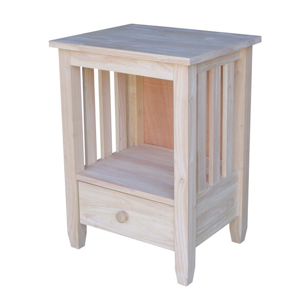 International Concepts Rectangle Mission Tall End Table Includes Drawer, 21 in W, 17 in L, 28.5 in H, Wood, Unfinished - BJ6TD