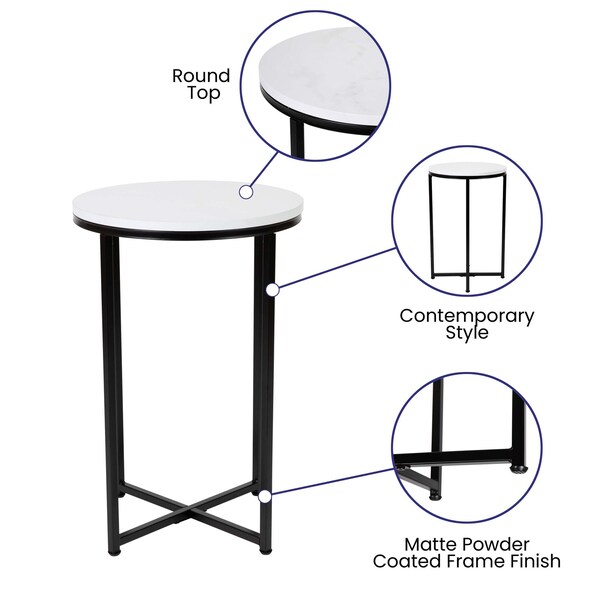 Flash Furniture Round White End Table with Matte Black Frame - NAN-JH-1787ET-BK-GG