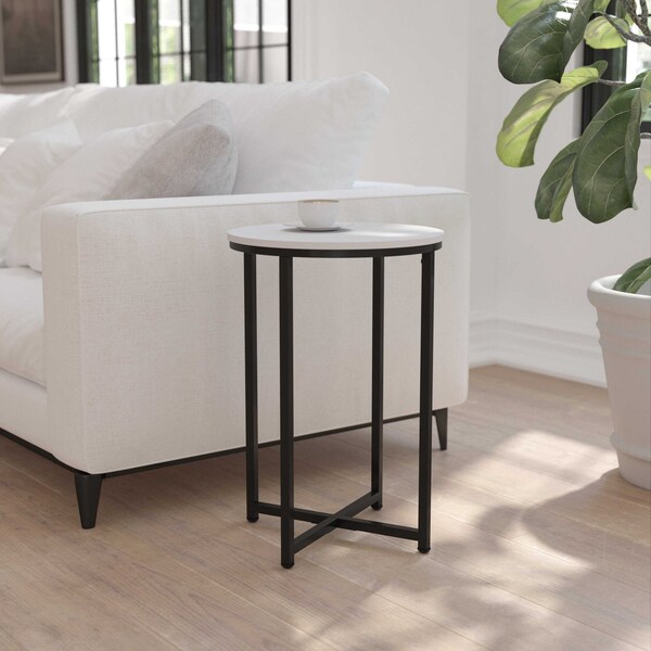 Flash Furniture Round White End Table with Matte Black Frame - NAN-JH-1787ET-BK-GG