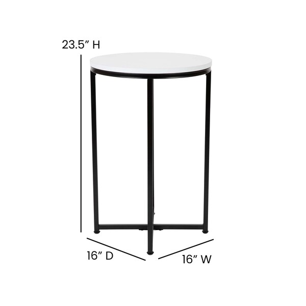 Flash Furniture Round White End Table with Matte Black Frame - NAN-JH-1787ET-BK-GG