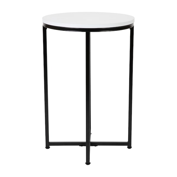 Flash Furniture Round White End Table with Matte Black Frame - NAN-JH-1787ET-BK-GG
