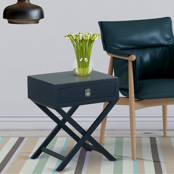 East West Furniture East West Furniture HANE15 Hamilton Square Night Stand End Table with Drawer - Navy Blue - HANE15