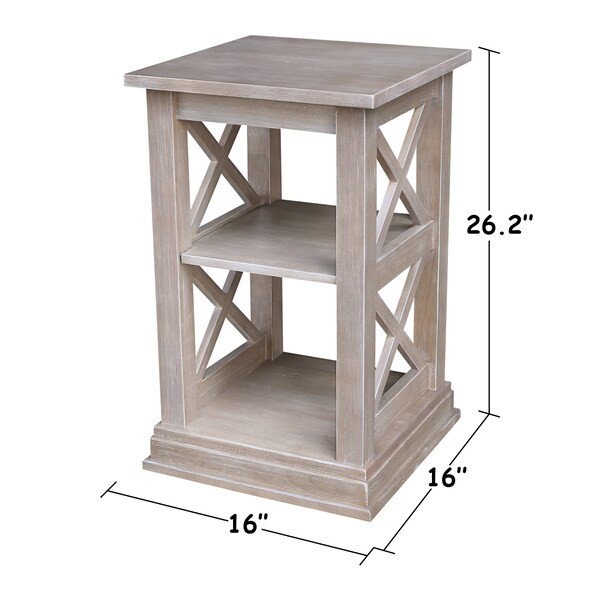 International Concepts Rectangle Hampton Accent Table with Shelves, 16 in W, 16 in L, 26 in H, Wood, Washed Gray Taupe - OT09-70A