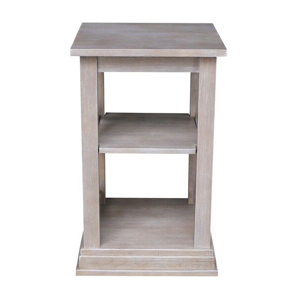 International Concepts Rectangle Hampton Accent Table with Shelves, 16 in W, 16 in L, 26 in H, Wood, Washed Gray Taupe - OT09-70A