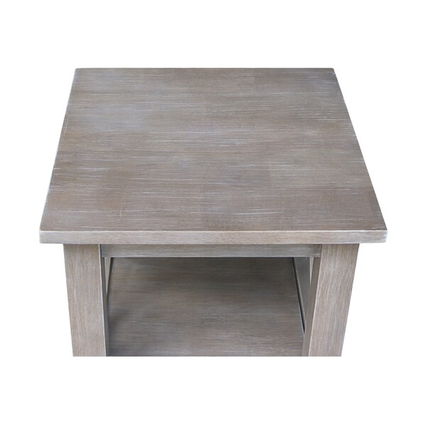 International Concepts Rectangle Hampton Accent Table with Shelves, 16 in W, 16 in L, 26 in H, Wood, Washed Gray Taupe - OT09-70A