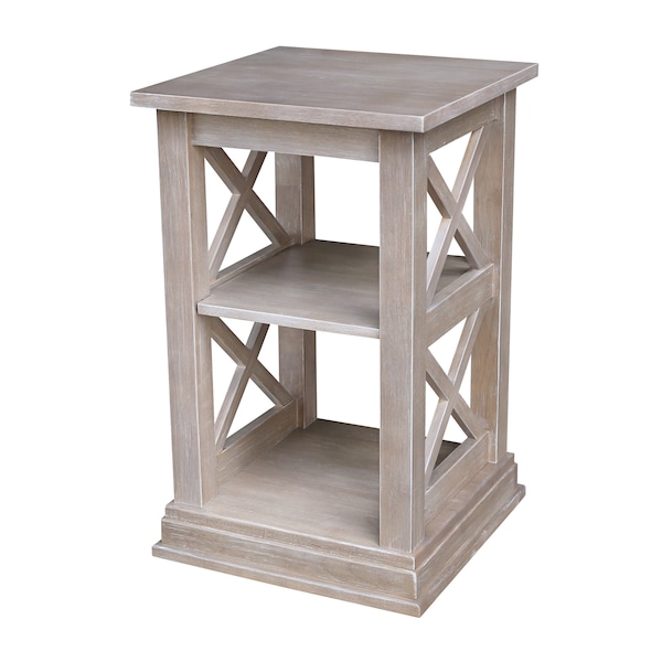 International Concepts Rectangle Hampton Accent Table with Shelves, 16 in W, 16 in L, 26 in H, Wood, Washed Gray Taupe - OT09-70A