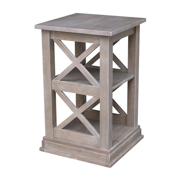 International Concepts Rectangle Hampton Accent Table with Shelves, 16 in W, 16 in L, 26 in H, Wood, Washed Gray Taupe - OT09-70A