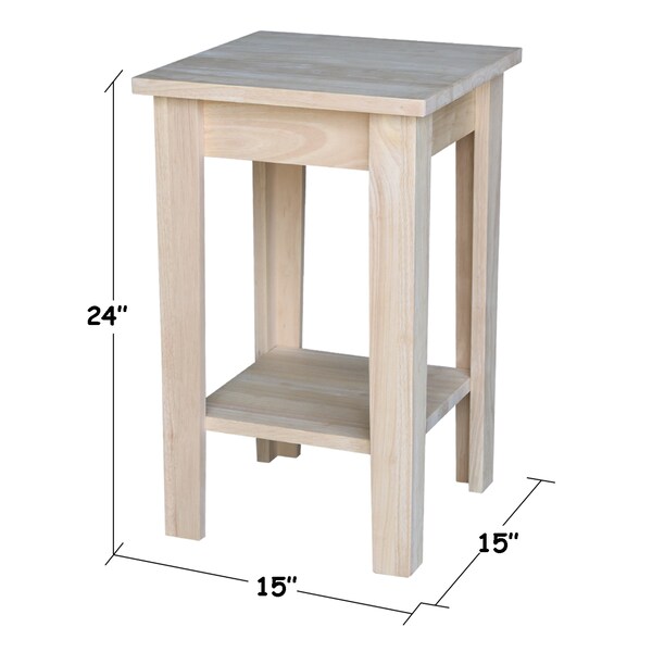 International Concepts Rectangle Shaker Plant Stand, 15 in W, 15 in L, 24 in H, Wood, Unfinished - 3073