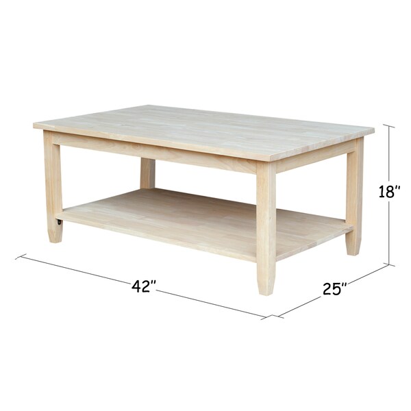 International Concepts Rectangle Solano Coffee Table, 42 in W, 25 in L, 18 in H, Wood, Unfinished - OT-6C
