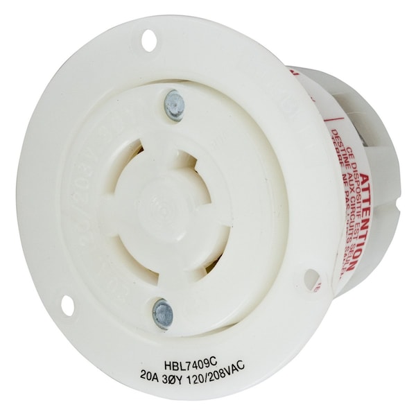 Dispositivos de bloqueo de Hubbell Wiring Device-Kellems, Twist-Lock®, Industrial, Receptáculo con brida, 20A 3-Fase Wye 120/208V AC, 4 Polos 4 Hilos sin conexión a tierra, No NEMA, con terminal de tornillo - HBL7409C