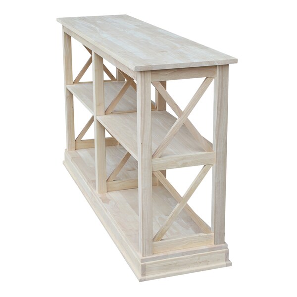 International Concepts Rectangle Hampton Sofa Server Table Includes Shelves, 60 in W, 16 in L, 34.5 in H, Wood, Unfinished - OT-70SL