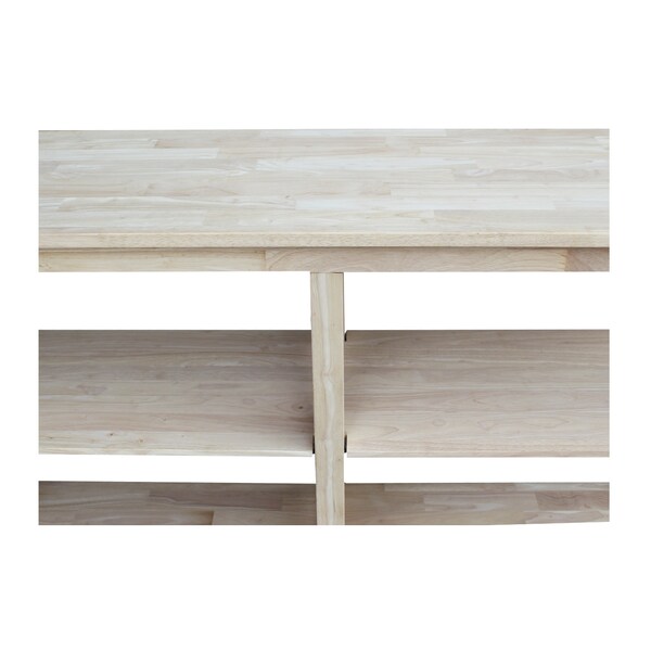 International Concepts Rectangle Hampton Sofa Server Table Includes Shelves, 60 in W, 16 in L, 34.5 in H, Wood, Unfinished - OT-70SL