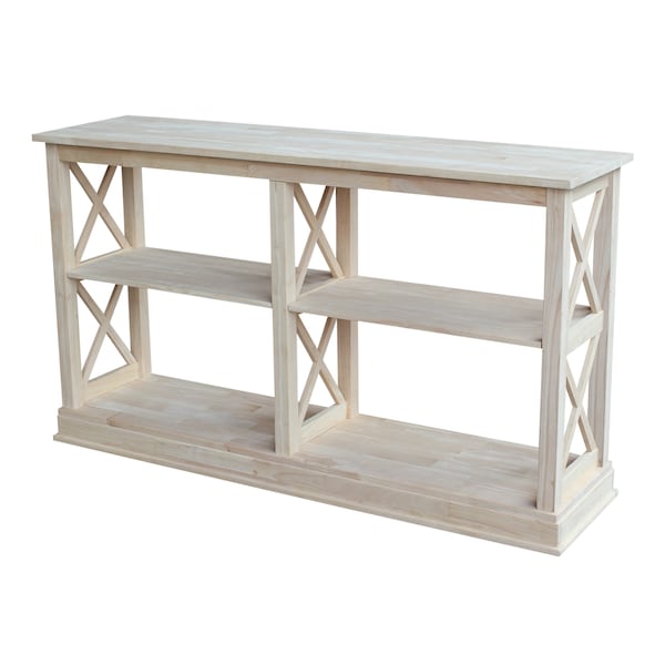 International Concepts Rectangle Hampton Sofa Server Table Includes Shelves, 60 in W, 16 in L, 34.5 in H, Wood, Unfinished - OT-70SL