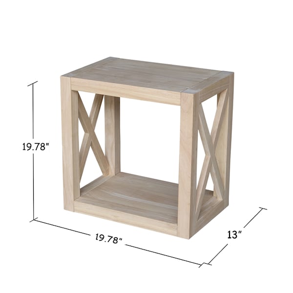 International Concepts Rectangle Hampton Narrow End Table, 19.8 in W, 13 in L, 19.8 in H, Wood, Unfinished - OT-2013X