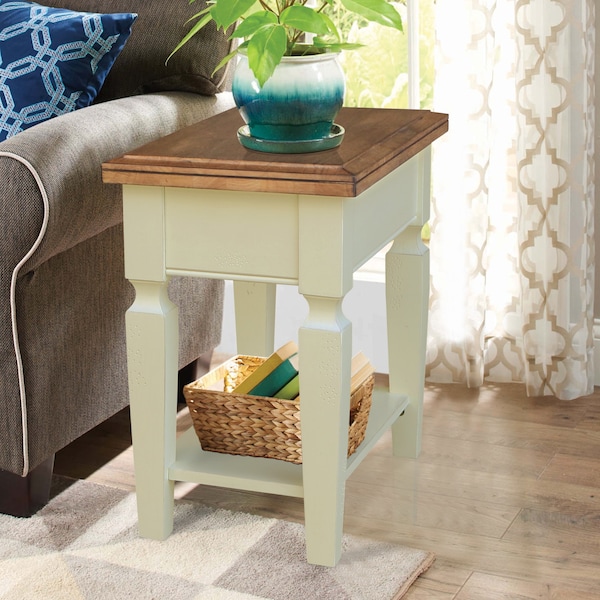 International Concepts Rectangle Vista Solid Wood Side Table with Shelf -, 24 in W, 14 in L, 24 in H, Wood, Hickory/Shell - OT79-15E2